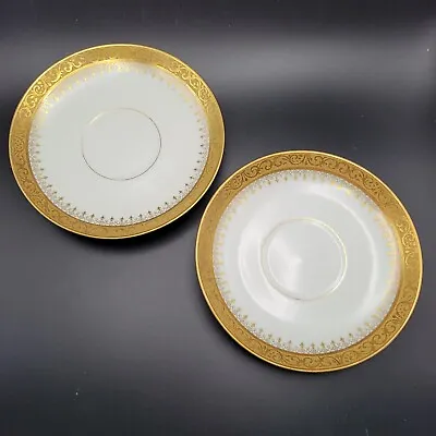 Buy 2 Antique Limoges Porcelain Saucers Wm. Guerin Circa 1900 Gold White EXC 4.75  • 15.93£