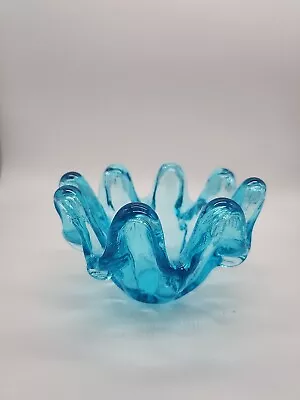 Buy Hand Blown Art Glass CANDY DISH BOWL TRINKET Cobalt Blue Vaseline • 24.13£