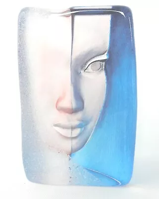 Buy Mats Jonasson Mazzai Blue Face Glass Sculpture / Paperweight 13 Cm Boxed Målerås • 145£