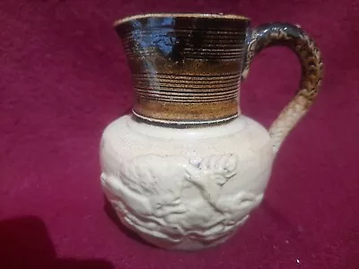 Buy Unusual Antique English Salt Glaze Stoneware Jug Stag Hunting Sprig Moulding 8cm • 11.50£