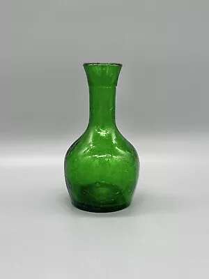 Buy Vintage Hand Blown Green Crackle Glass Vase Mid Century West Virginia Art Glass • 9.65£