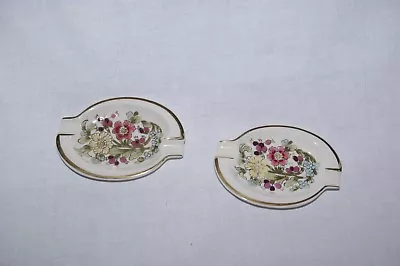 Buy Pair Zsolnay Pecs Hungary Hand Painted Floral Ashtrays • 15£