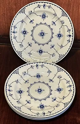 Buy Vintage Furnivals Denmark Dinner Plate Set (4) Blue White Floral 10” EUC England • 55.89£