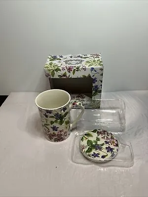 Buy Kent Pottery Floral Cup With Lid New In Box Purple Pink Green Porcelain • 25.60£