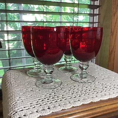 Buy 4 Vintage 20 Oz Ruby Red 6 1/2” Iced Tea Beverage Goblets Glasses • 18.85£