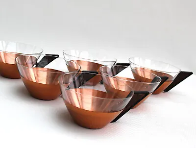Buy Vintage 1960s Set Of 6 Copper And Glass Tea / Coffee Cups Schott & Gen Style • 42£