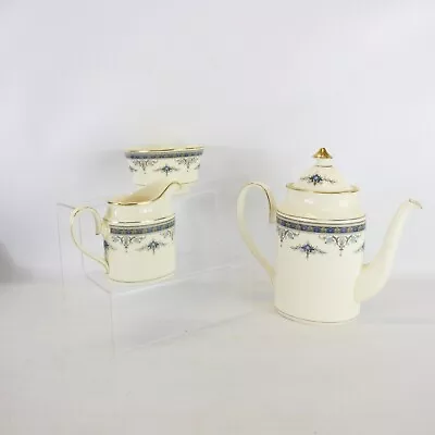 Buy MINTON GRASMERE Tea Set Teapot, Milk Jug Sugar Bowl Bone China Cream & Blue- WTY • 9.99£