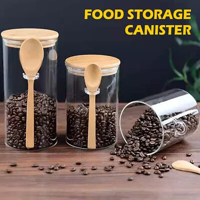Buy Glass Jar Containers With Airtight Bamboo Lid And Spoon Food Storage Glass · • 8£