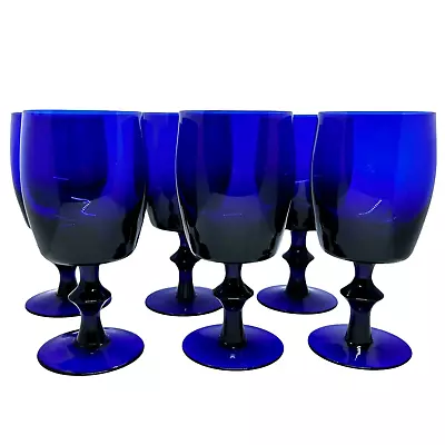 Buy Set Of 6 Cobalt Blue Wine Water Glasses Or Goblets Wafer Stem - 6 1/2 Inches • 47.94£