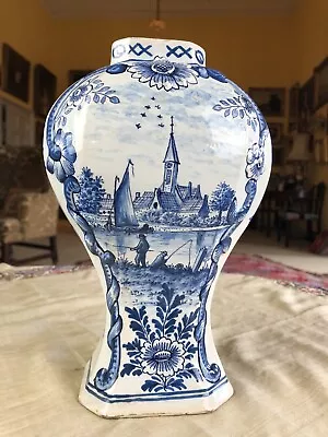 Buy Antique Early C19th Delft Blue/white Scenic Tin Glazed Urn 9” • 60£