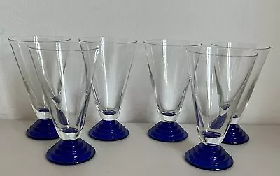 Buy Art Deco Crisal Footed Glass Tumblers Cobalt Blue Base 5 3/4” • 47.86£