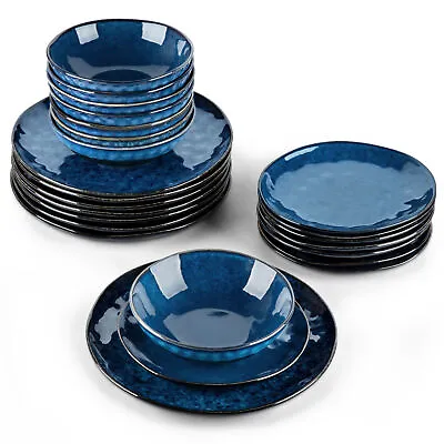 Buy Vancasso STARRY Dinner Set 24 Piece Stoneware Plate Set Blue Tableware Vintage • 129.99£