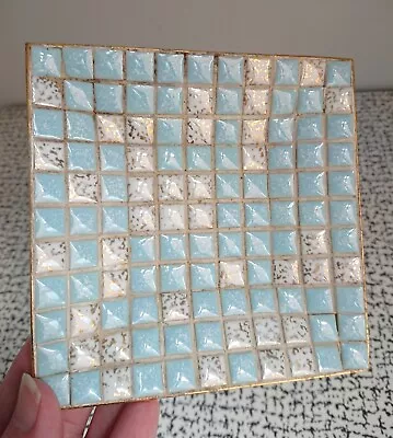 Buy 50s 60s Vintage Retro Kitsch Blue Grey Gold Pottery Mosaic Tile Dish Ashtray • 10£
