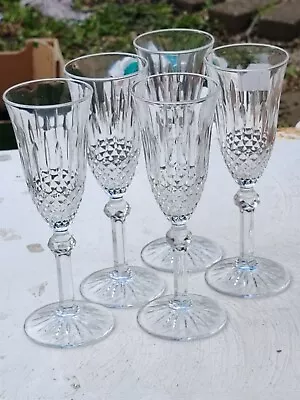 Buy 5x Champagne Glasses Flutes, Crystal Cut Diamond Deco, Tall, Good Size Cups, VGC • 19.99£