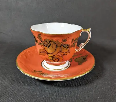 Buy Vintage Aynsley Tea Cup & Saucer.  Burnt Orange, Gold And White Colours • 44.95£