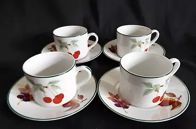 Buy 4 X ROYAL WORCESTER EVESHAM VALE STRAIGHT SIDED TEA CUPS & SAUCERS • 12.95£