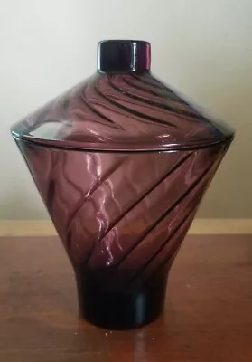 Buy Vtg Mid Century Hazel Atlas Moroccan Amethyst Purple Glass Swirl Candy Jar 1960s • 33.24£