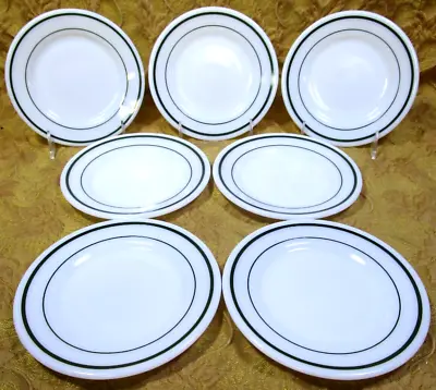 Buy 7 CORNING (PYREX) GLASS Restaurant Ware 6 3/4  Dessert/bread Plates-Green Band • 13.48£