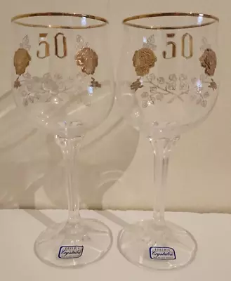 Buy Crystalex - 2x 50th Anniversary Glasses - Bohemia Crystal, Czech Republic • 14.99£