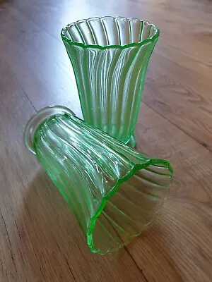 Buy ●●2 Bagley Green Glass Carnival Celery Vases Free Post • 49.95£