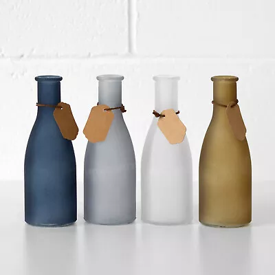Buy Set Of 8 Small Glass Bud Bottle Vases 18cm Tall Blue Gold Grey Colour Home Decor • 24£