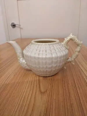 Buy Teapot,3rd Black Mark Belleek Pottery, Limpet Yellow Pattern Missing Lid • 39.90£