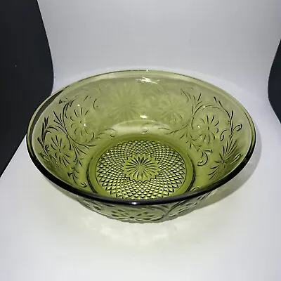 Buy Vintage Pressed Green Glass Bowl With Raised Flowers 7 1/2  In Diameter • 14.23£