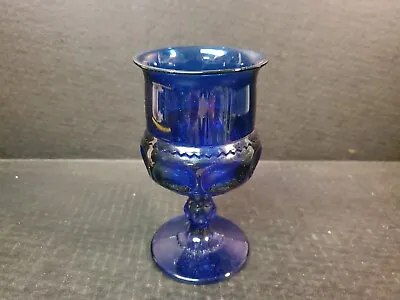 Buy 5.5  Blue Cobalt Glass Vintage Wine Goblet W Circle And Zig Zag Impressions • 11.38£