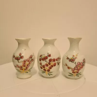 Buy Vintage Cherry Blossom Mini Bud Vases X3 Chinese Handpainted VGC  • 10.99£