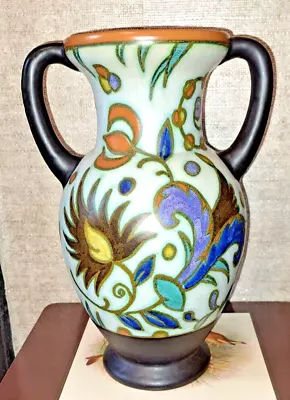 Buy Vintage Two Handled Large Floral Gouda  Vase 28CM • 35£