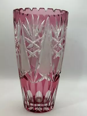 Buy Bohemian Cranberry Cut To Clear Glass Flower Decorative Vase • 33.57£