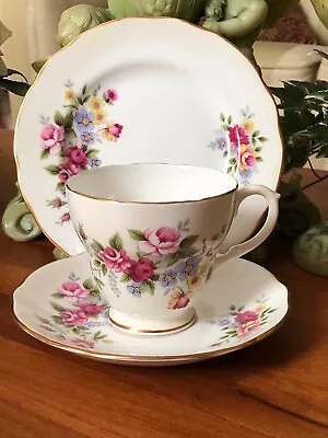 Buy Vintage Duchess Bone China Trio Tea Cup Saucer Side Plate Pink Flora Gold  • 39.99£