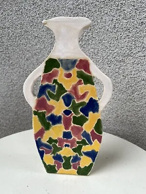 Buy Funky Flat Vase Bud Stand Pottery Colorful Signed 10.5” X 6” • 28.77£