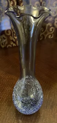 Buy Vintage Light Blue Crackle Glass Bud Vase Ruffled Rim 8” Tall • 5.91£