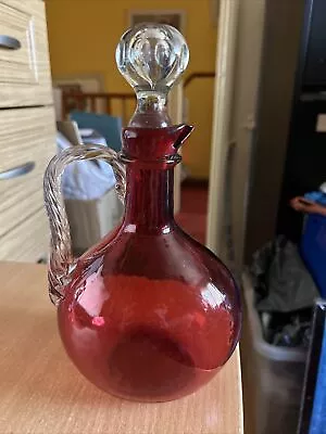 Buy Victorian Cranberry Glass Claret Jug C1880 With Stopper 24cm Tall • 69.99£