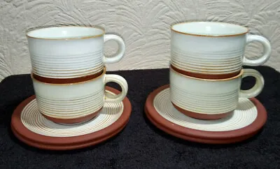 Buy Four Kiln Craft Staffordshire Cream / Brown Stonewae Cups And Saucers - K.K.1 • 16.25£