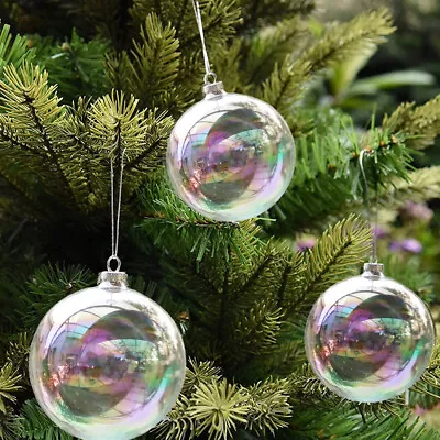 Buy Iridescent Clear Glass Ball Fillable Baubles Sphere Craft Xmas Tree Ornament DIY • 6.95£