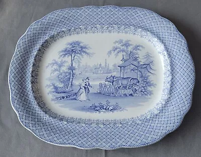 Buy Robinson Wood & Brownfield Zooloigical Pearlware Blue & White Platter C1838-41 • 75£