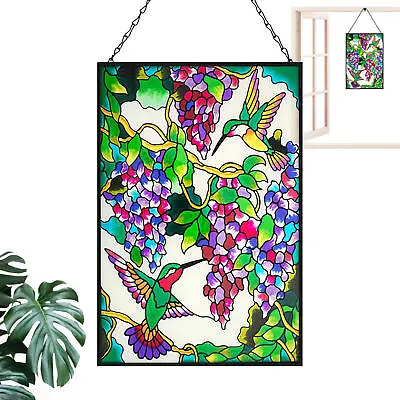 Buy Multicolor Stained Floral Panel Birds Stained Glass Window Hanging Home Decor • 21.39£