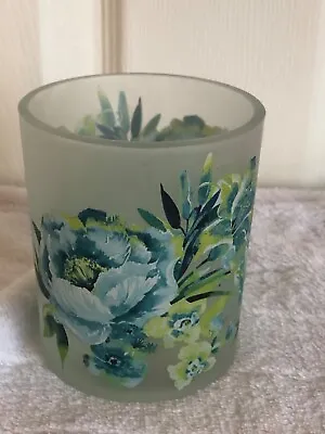 Buy Laura Ashley Blue Floral Glass Candle Holder (Used, No Candle) • 6.99£