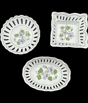 Buy  3 X Miniature Ring Dish Andrea By Sadek  Floral Violets   Porcelain • 23.50£