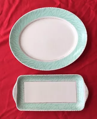 Buy Vintage Burleigh Ware Balmoral Green Swirl Serving Platter And Sandwich Plate. • 10£