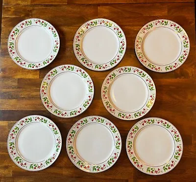Buy Set Of 8 Royal Norfolk Christmas Holly Red Berry Dinner Plates With Gold Edging • 46.10£