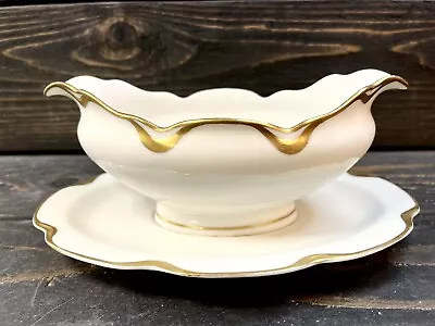 Buy Haviland Limoges Silver Anniversary Gravy Boat & Attached Underplate Gold Trim • 74.83£