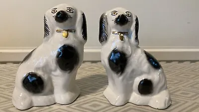 Buy Pair Pottery Small Spaniel Dogs Black &White • 19.99£