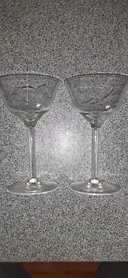 Buy Vintage (Set Of 2)  Etched Wine Stem Glasses Crystal. Beautiful • 8.63£