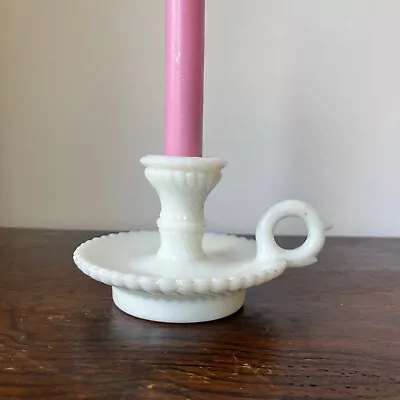 Buy Antique French Milk Glass Candlestick Holder Chamberstick, White Opaline Glass • 35£