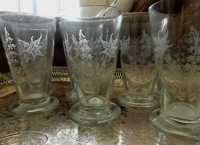 Buy Vintage Mouth Blown 6 Large Cordial Glasses Hand Cut Bluebells & Fern 12cm 236ml • 115£