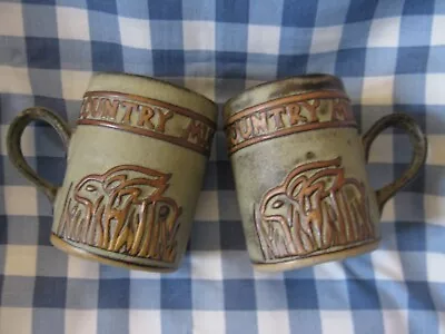 Buy Pair Of TREMAR Studio Pottery Cornwall Rustic Country Mugs Rabbit Design • 8£