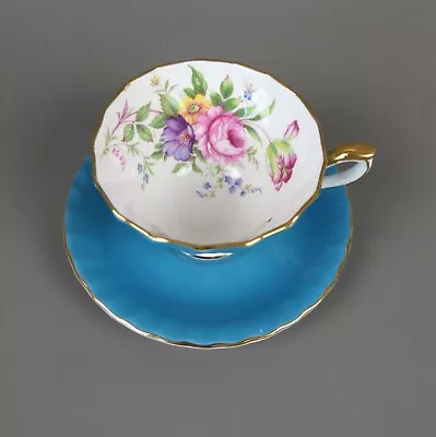 Buy Beautiful Aynsley Tea Cup And Saucer Blue With Flowers |99 • 12.99£